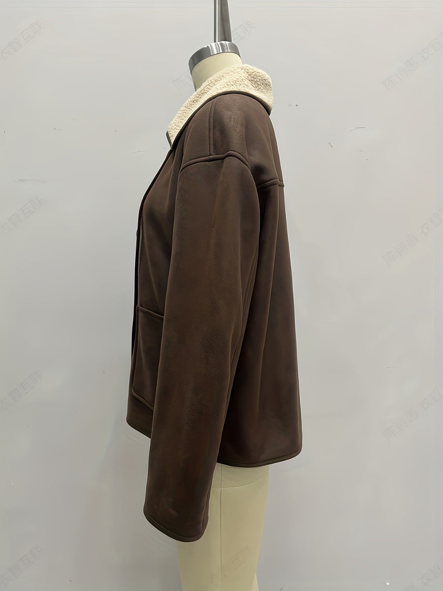 brown jacket with pocketed and long sleeve