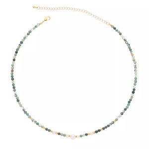 iridescent blue necklace with layered and clasp