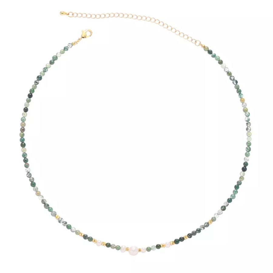 iridescent blue necklace with layered and clasp