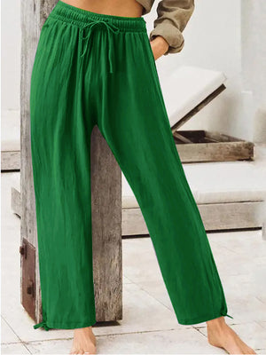 Full Size Casual Drawstring Wide-leg Pants in Dark Gray, view 11