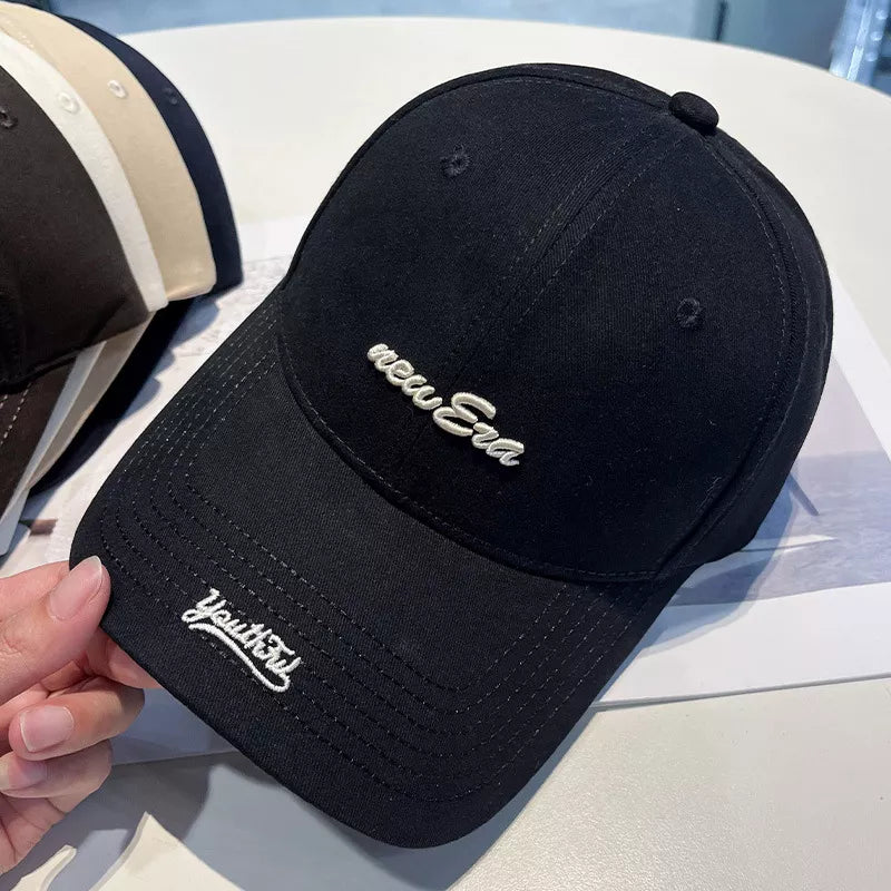 Black baseball cap with embroidered "new Era" and "Youthful" logos
