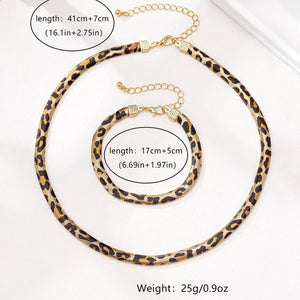 jewelry set in brown with leopard-print and gold-plated