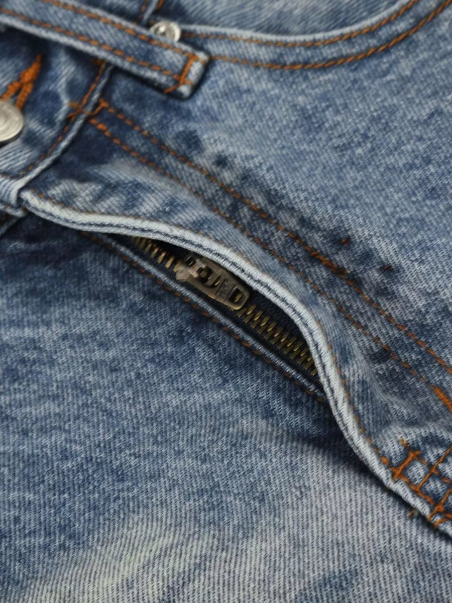 Men's Vintage Wash Wide Leg Denim Capris option 6