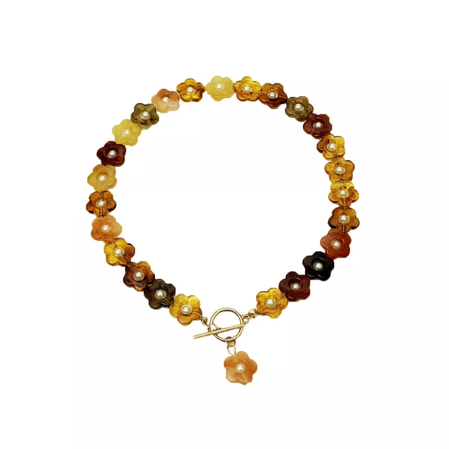 Retro Resin Flower Charm 18k Gold-plated Necklace option 9
