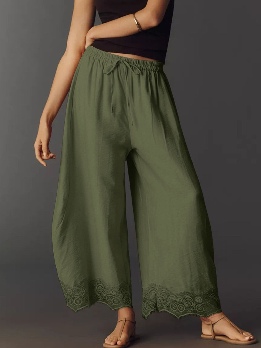 wide-leg pants in Burnt Coral with drawstring and ankle-length