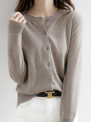 cardigan in Dark Camel with buttoned and hip-length