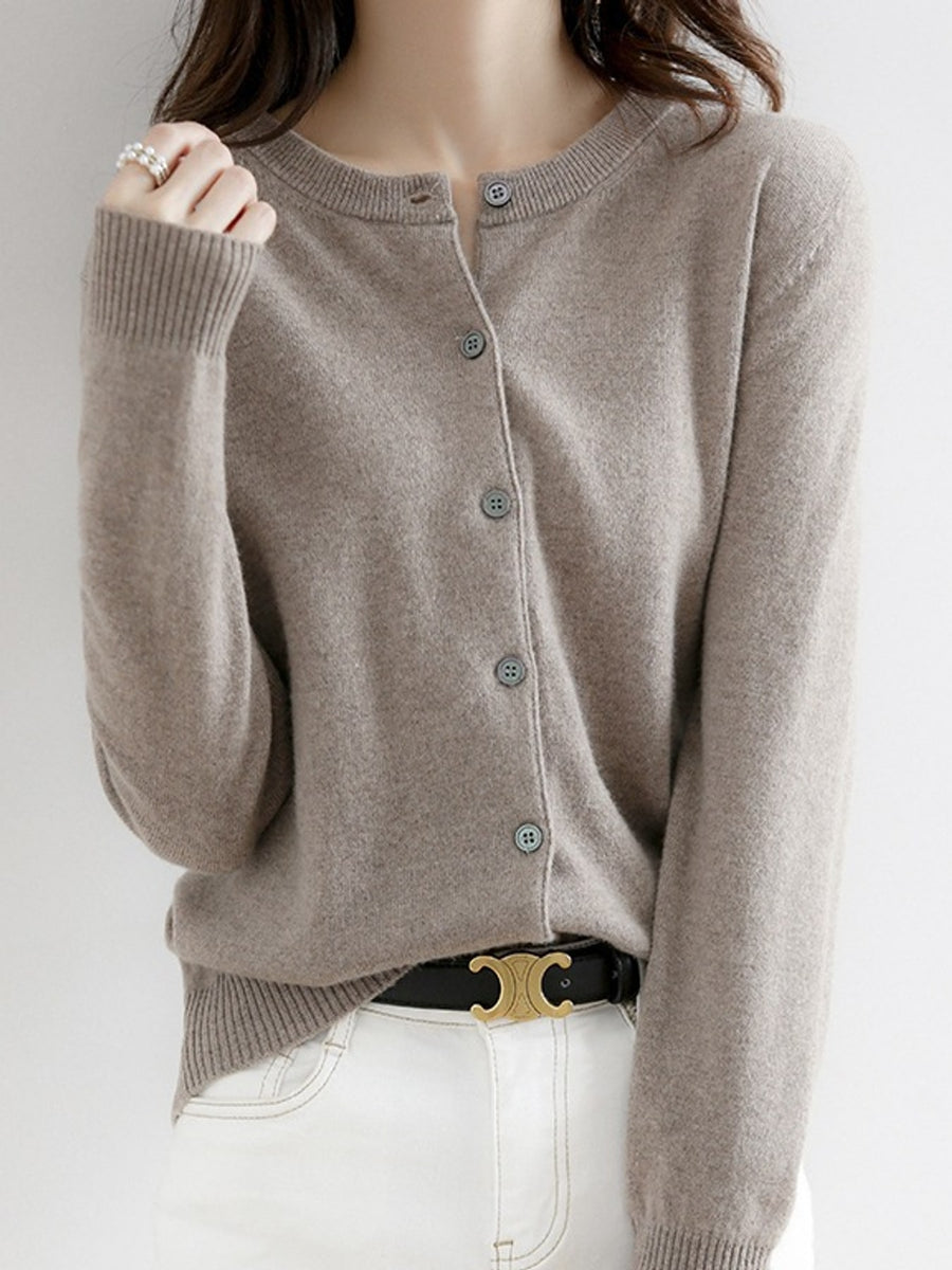 cardigan in Dark Camel with buttoned and hip-length
