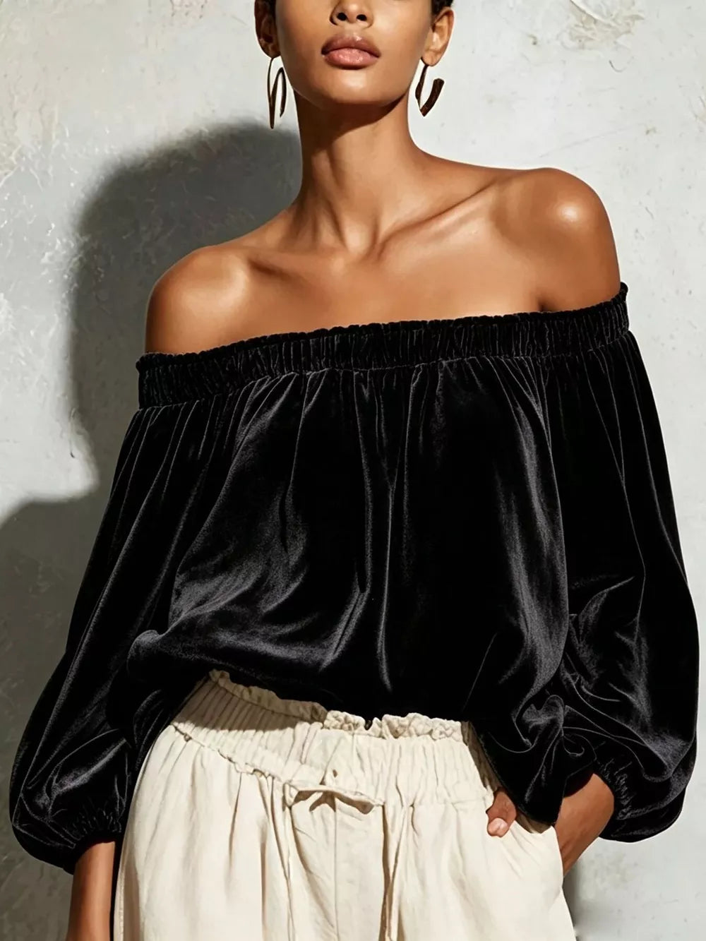 Burgundy off-shoulder top with hip-length and pullover