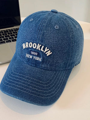 Light blue denim baseball cap with embroidered Brooklyn New York text