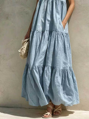 bohemian maxi dress in cream with scoop neck