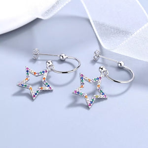 earrings featuring star in silver with Platinum-Plated,925 sterling silver,Rhinestone Care instructions: Avoid wearing
