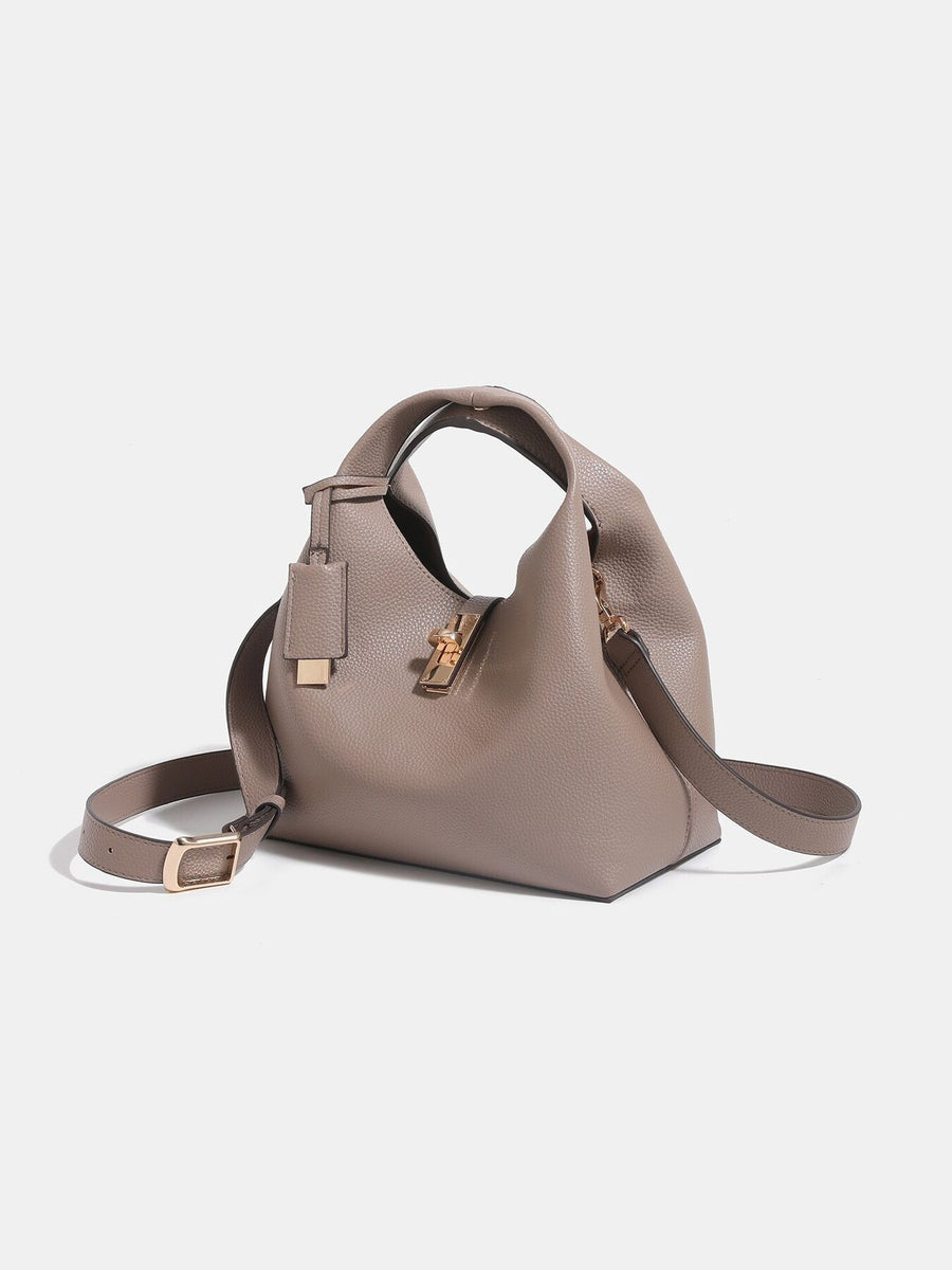 PU Leather Imported Size &amp crossbody bag in Taupe with relaxed silhouette