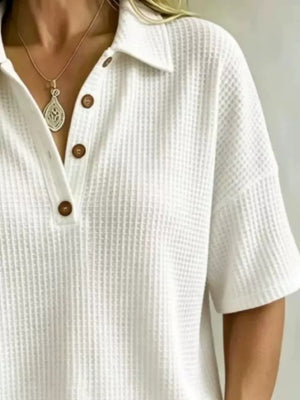 Light Pink Full Size Waffle Knit Polo Top Plus Size