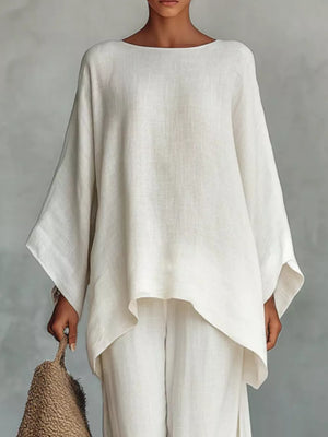 100% polyester Care instructions: Machine wash cold pants set in White with loose silhouette