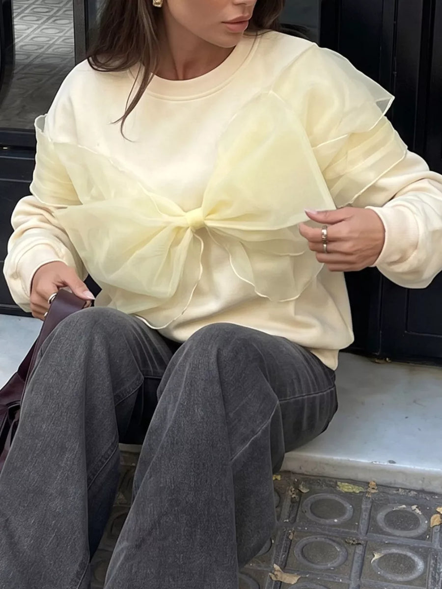 Bow Round Neck Long Sleeve Sweatshirt option 4