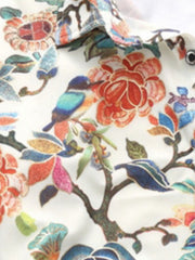 Men's cotton button-down shirt with vibrant floral and bird print