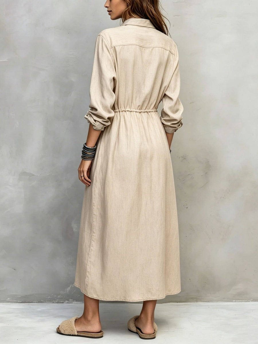 bohemian shirt dress in Camel with collared