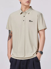 Apricot short-sleeve cotton polo shirt with button detail and embroidered logo