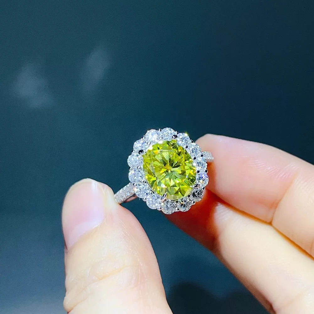 ring in lime green featuring halo setting and round fit