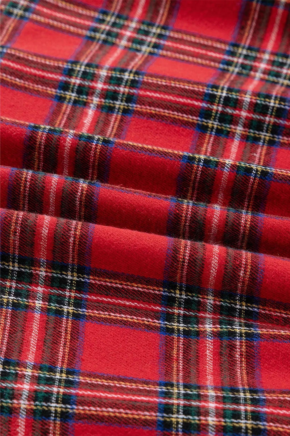 Christmas Plaid V Neck Tie Waist Midi Dress in Deep Red, view 16
