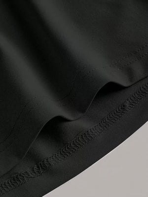 Black sleeveless midi dress with visible stitching detail