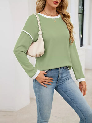 Contrast Trim Long Sleeve Sweatshirt in Black, view 11