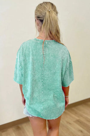 Solid Color Cotton Mineral Washed Oversize Tee in Mint Blue, view 14