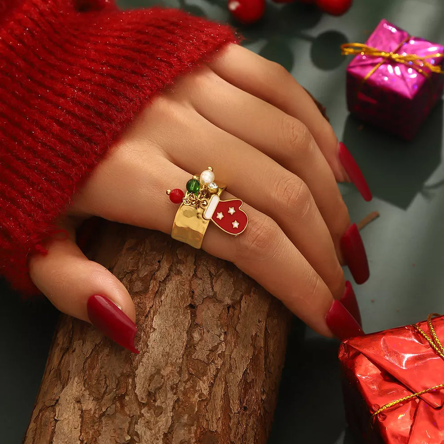 18k Gold-plated Christmas Charm Ring in Style C with 18K gold-plated