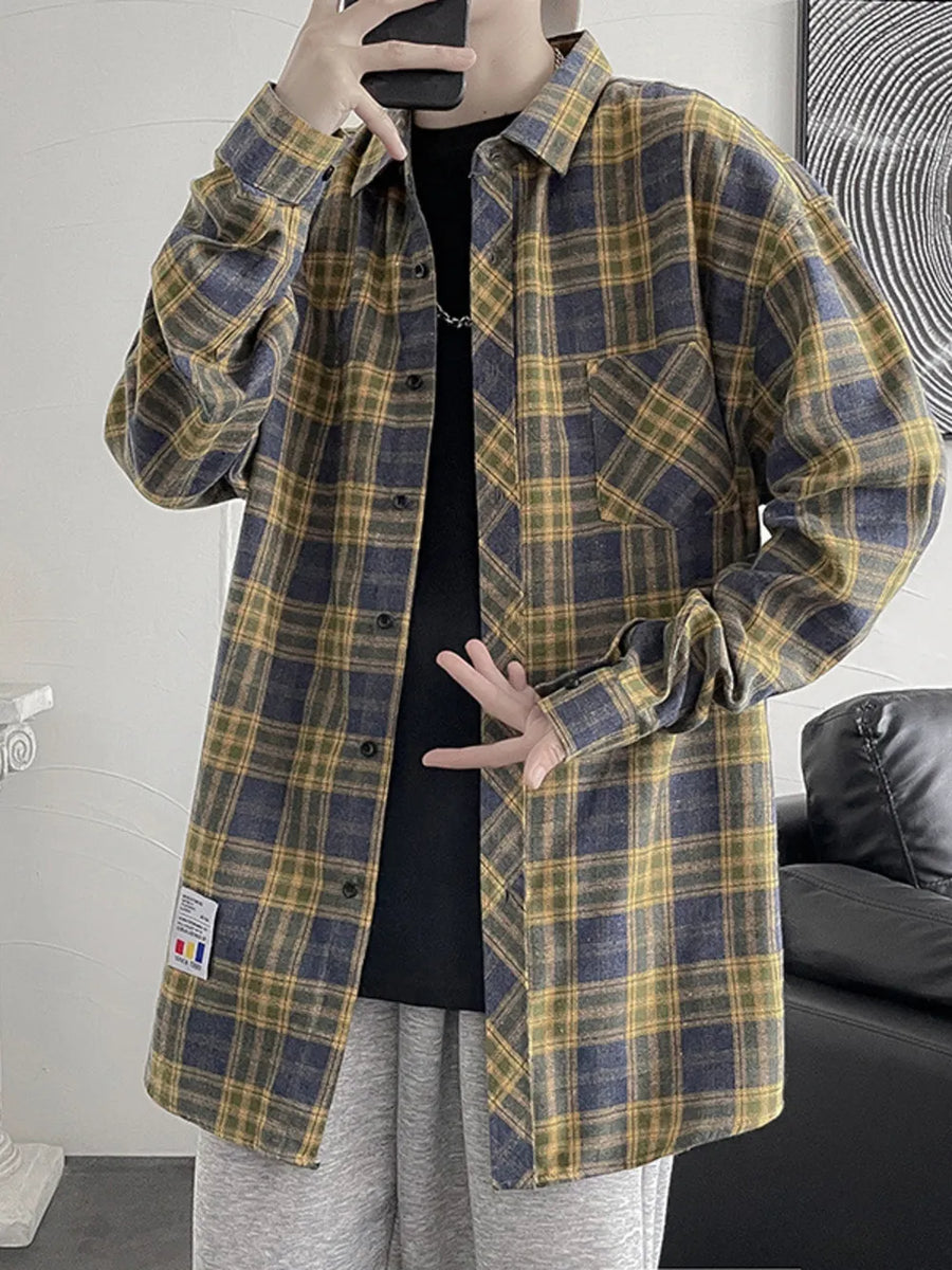 Dark Gray Men's Plus Size Plaid Button Up Shirt