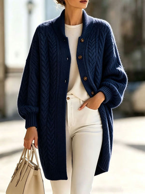Burgundy cardigan with button-front and cable knit