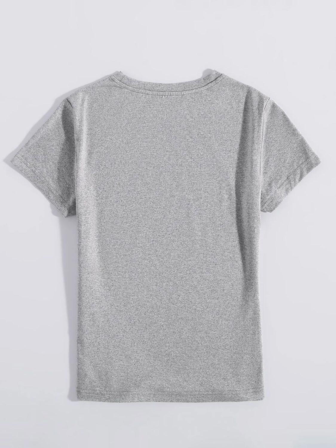 Gray t-shirt with iridescent heart and cross appliqué detail on front