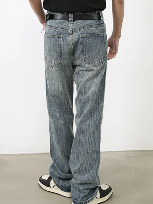 Vintage wash wide-leg denim jeans in Dusty Blue with a relaxed fit and classic five-pocket styling.
