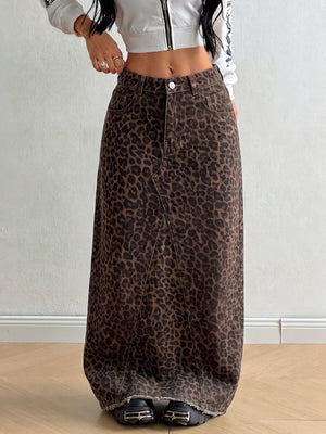 85% cotton, 15% polyester Care instructions: Machine wash cold maxi skirt in Leopard with straight silhouette