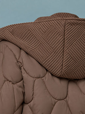 Red quilted jacket with zipper and long sleeve