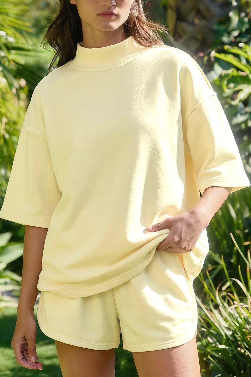 Effortless Mock Neck Two-piece Set with dropped shoulders
