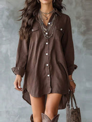 Brown shirt dress with mini and button-front