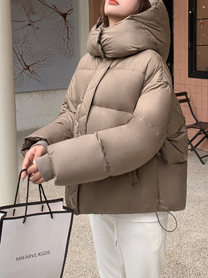 Black relaxed puffer jacket with hooded
