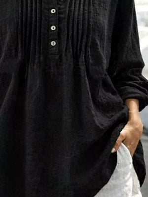 Black Casual Button Detail Long Sleeve Linen Shirt
