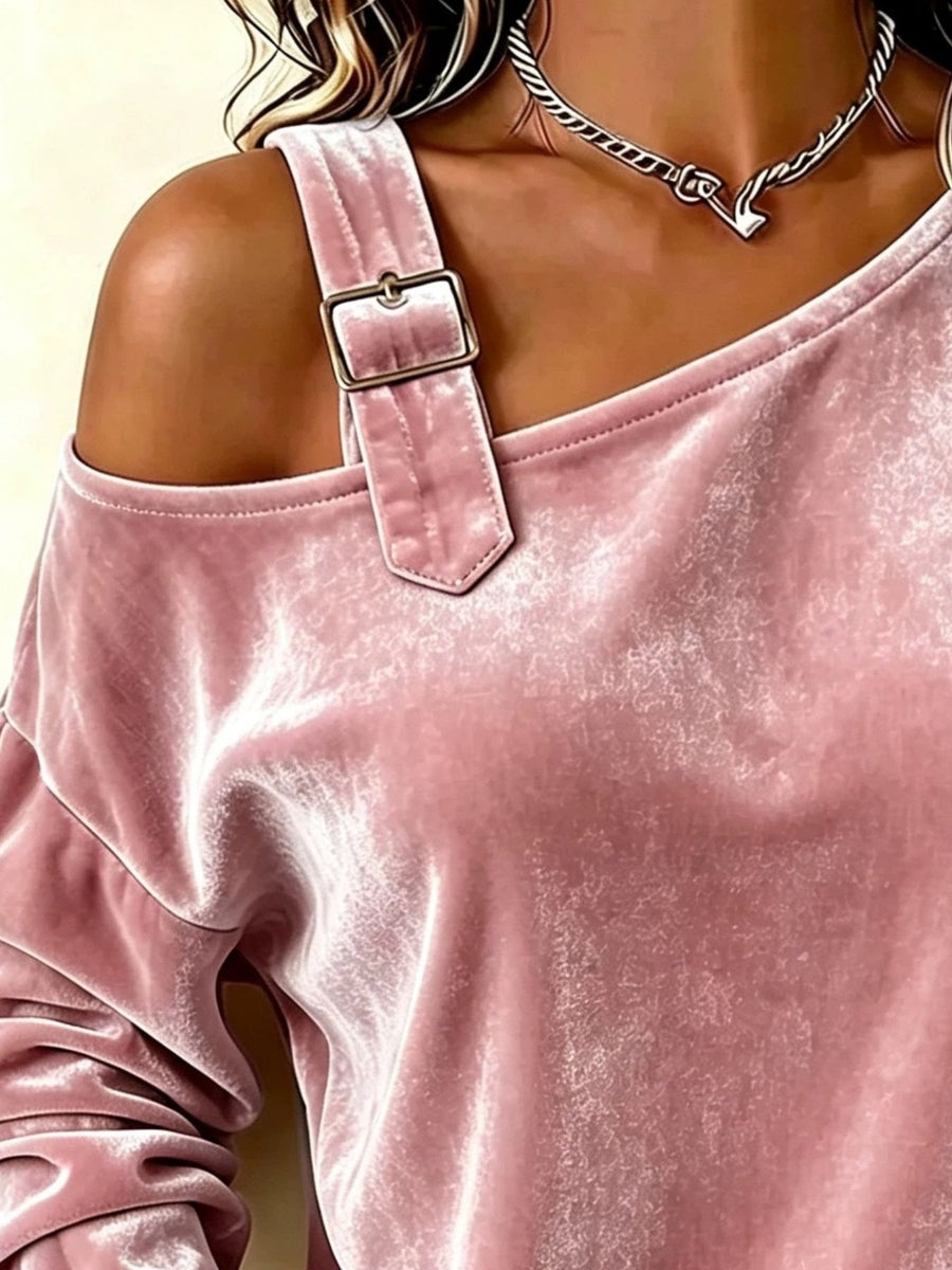 dusty blue blouse with buckle detail and long sleeve