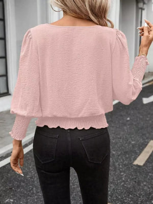 Puff Sleeve Smocked Blouse in Khaki, view 21