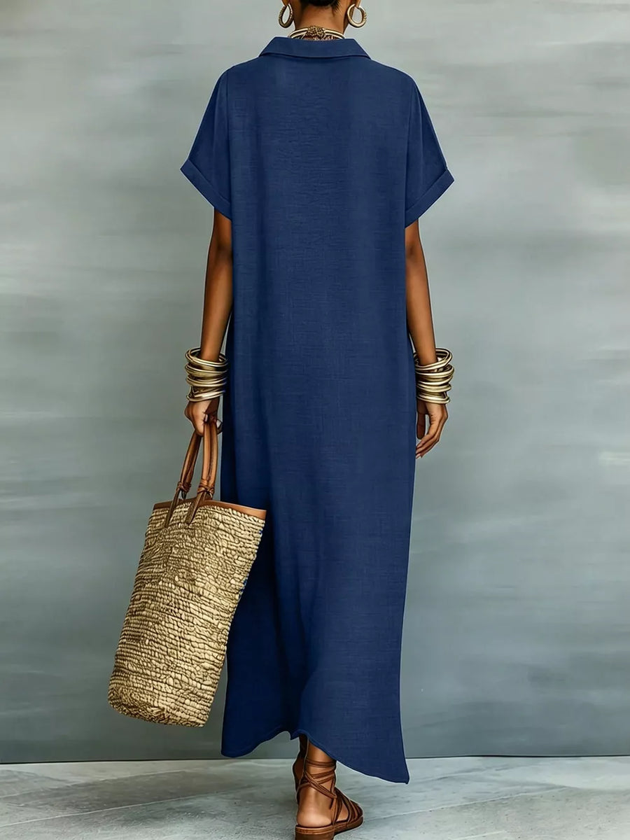 Casual Linen Shirt Dress With Button-down Front in Beige with buttoned