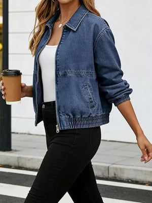 95%cotton, 5%spandex Care instructions: Machine wash cold denim jacket in Sky Blue with relaxed silhouette