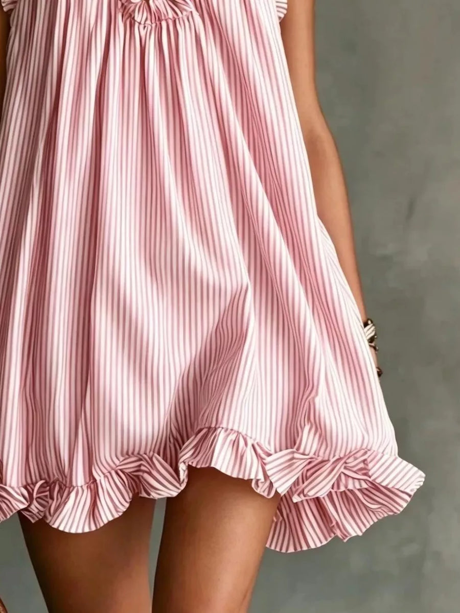 Yellow Ruffled Trim Halter Neck Mini Dress Plus Size