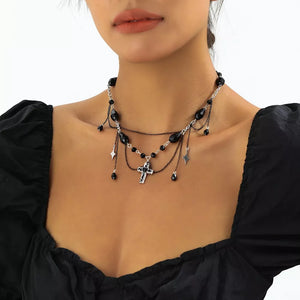 Black with Gothic Cross Pendant Necklace Alloy Resin