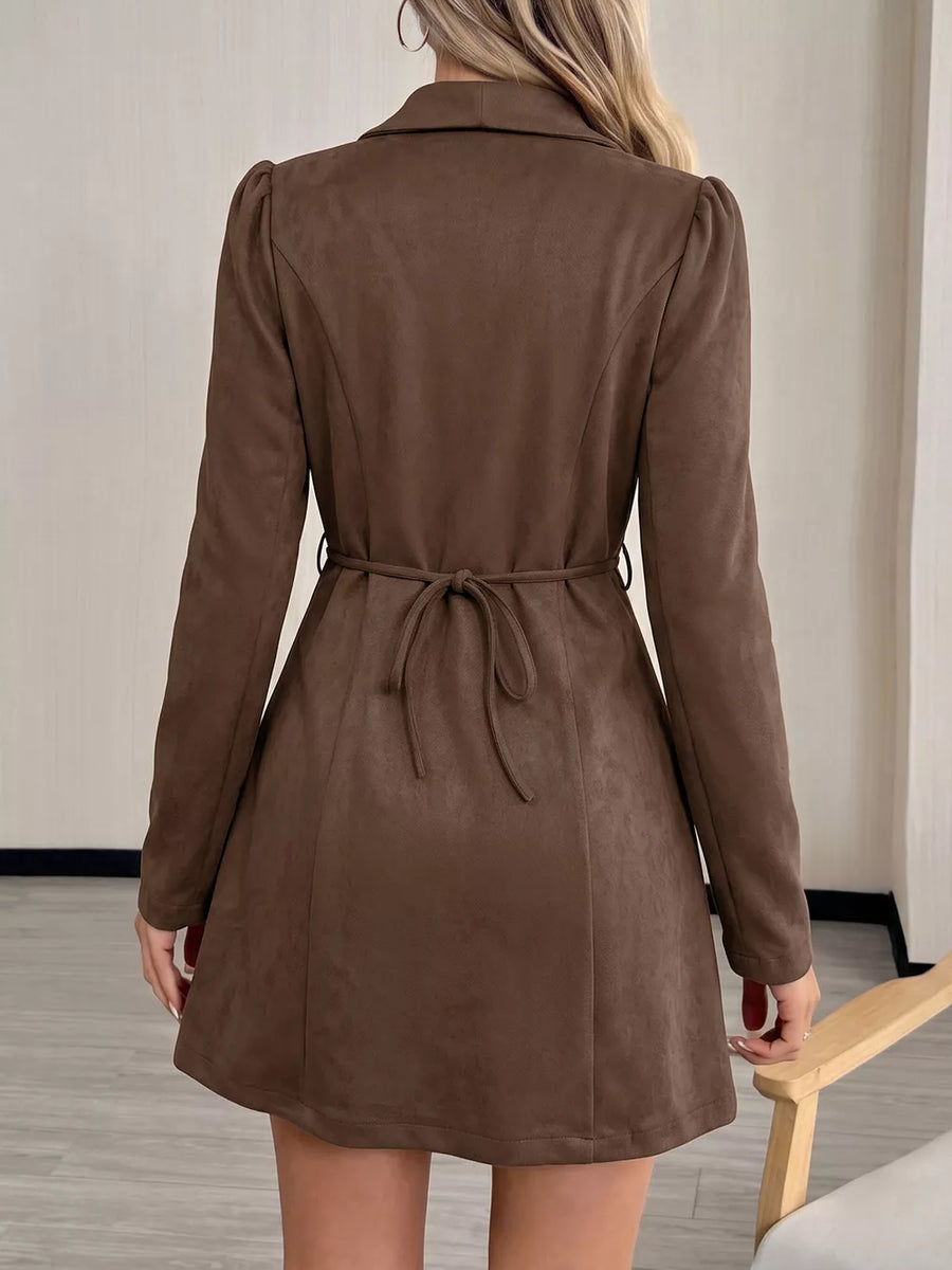Coffee Brown shirt dress with mini and button-front