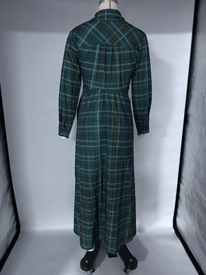 shirt dress in teal with plaid and buttoned