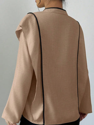 blouse in Dark Gray with mandarin collar and long sleeve