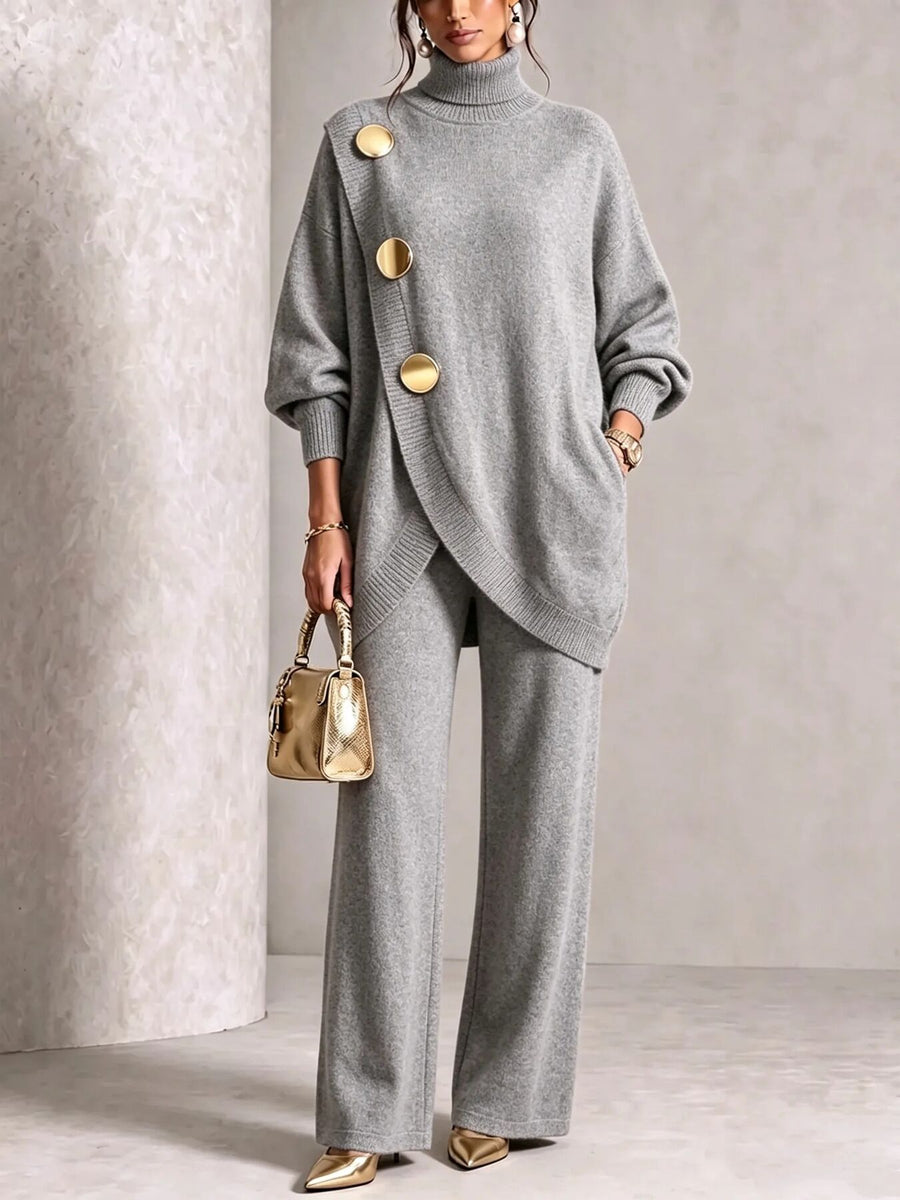 Light Blue relaxed sweater and pants set with turtleneck