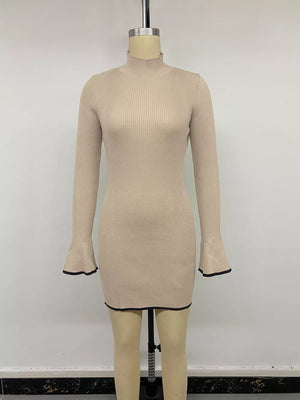 Ribbed Mock Neck Flare Sleeve Sweater Dress option 11