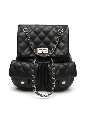 backpack in black featuring quilted and structured fit